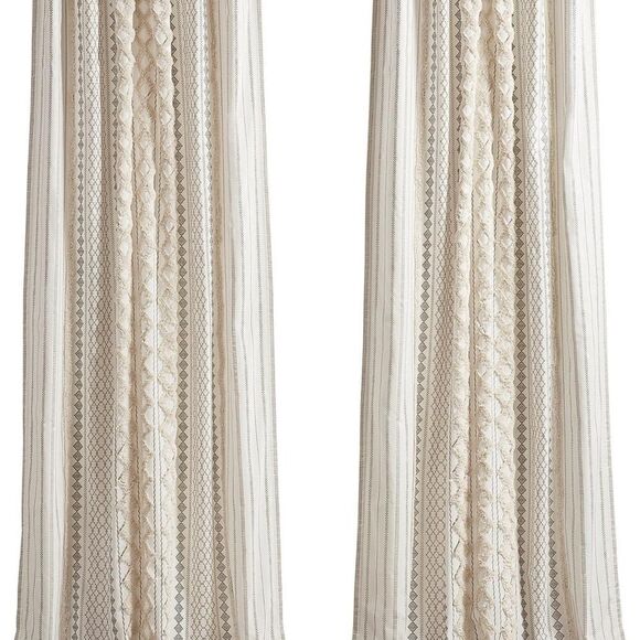 INK+IVY Imani 100% Cotton Boho  Chenille Stripe Geometric Print Curtains - Picture 6 of 10